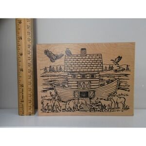 Noah's Ark Northwoods rubber stamps wood large 4.5x6" unused 2003